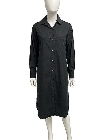 DONNI Women's Cotton Maxi Button Down Dress in Black (view 1)