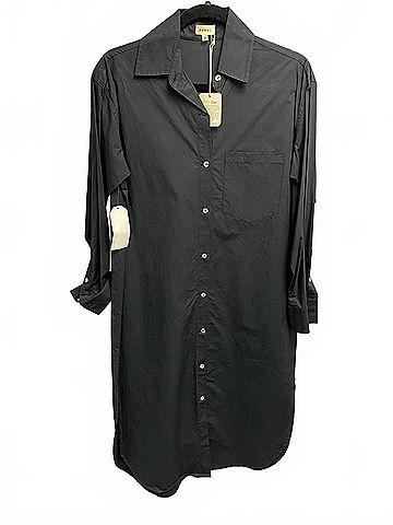 DONNI Women's Cotton Maxi Button Down Dress in Black (view 2)