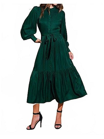 Flying Tomato Grace Woven Midi Dress in Emerald Green (view 2)