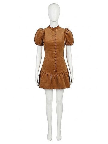 TCEC Suede Ruffle Hem Dress in Brown (view 1)