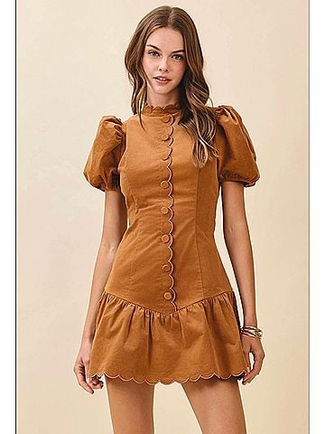 TCEC Suede Ruffle Hem Dress in Brown (view 2)