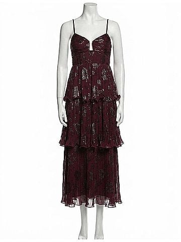 Astr Lupin Pleated Tiered Maxi Dress in Wine (view 1)