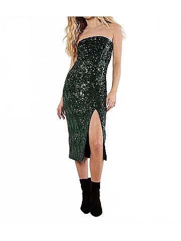 APRICOT Sequin Strapless Midi Dress in Green (view 2)