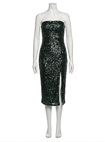 APRICOT Strapless Sequin Midi Dress in Green (view 1)
