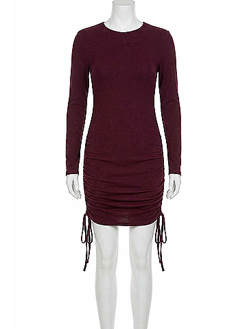 She + Sky Brushed Stretch Knit Dress With Ruched Side Detail in Wine (view 1)