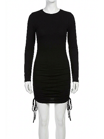 She + Sky Brushed Stretch Knit Dress With Ruched Side Detail in Black (view 1)