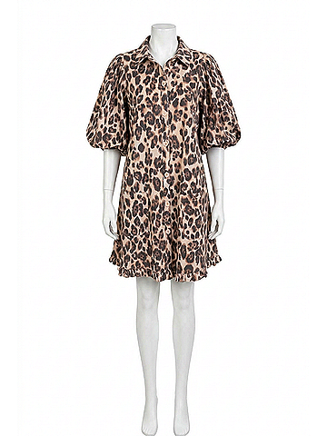 Karlie Denim Puff Sleeve Dress in Leopard (view 1)