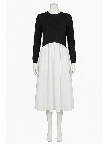 English Factory Twofer Long Sleeve Mixed Media Midi Dress in Black/White (view 1)