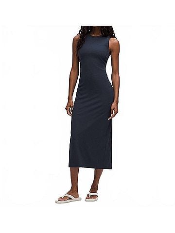 Lululemon Athletica All Aligned Ribbed Midi Dress in Black (view 2)