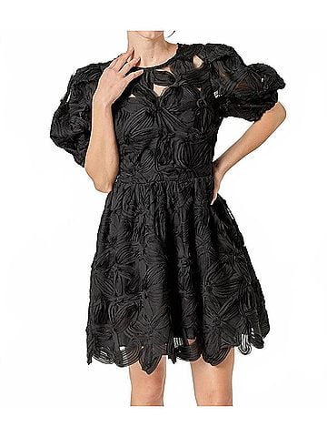 English Factory Flower Embellished Mini Dress in Black (view 2)
