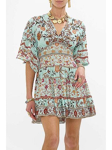 Camilla Tiered Skirt Mini Dress in Weaving Worlds (view 2)