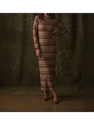 THE NORMAL BRAND Reverse Fair Isle Maxi Dress in Beige (view 2)