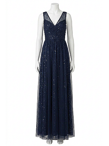 Theia Kiana Beaded V Neck Gown in Navy (view 1)