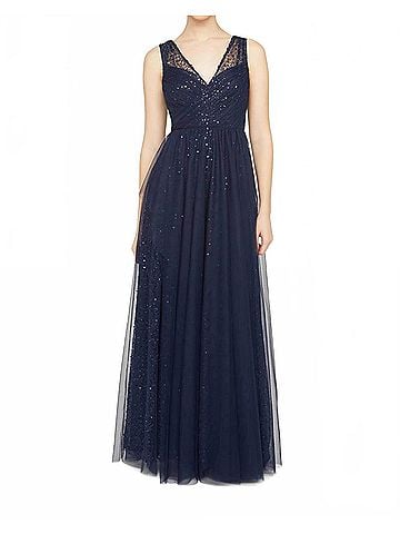 Theia Kiana Beaded V Neck Gown in Navy (view 2)