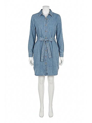 Skies Are Blue Washed Denim Buttondown Shirt Dress in Blue (view 1)