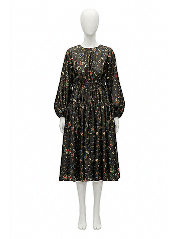 STINE GOYA Waist Tie Ruffle Midi Dress in Black (view 1)