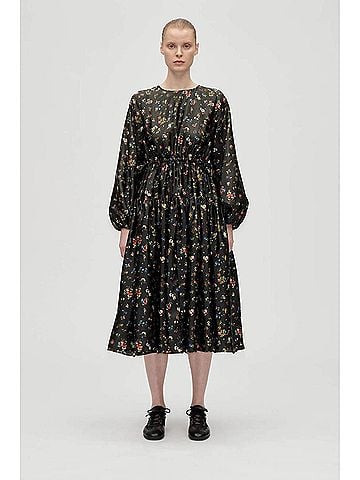 STINE GOYA Waist Tie Ruffle Midi Dress in Black (view 2)