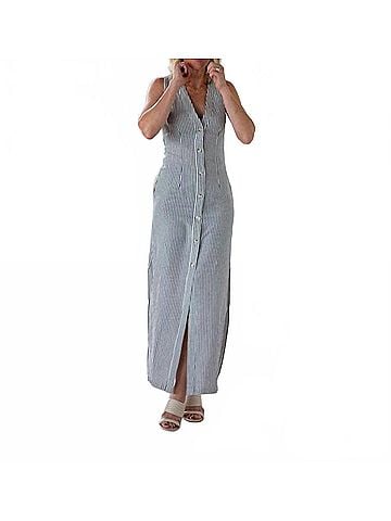 Onia Button Down Maxi Dress in Deep Navy/ White (view 2)