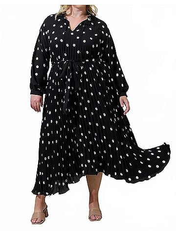 Sugarlips Kaline Polka Dot A-Line Midi Dress in Ivory/Black (view 2)