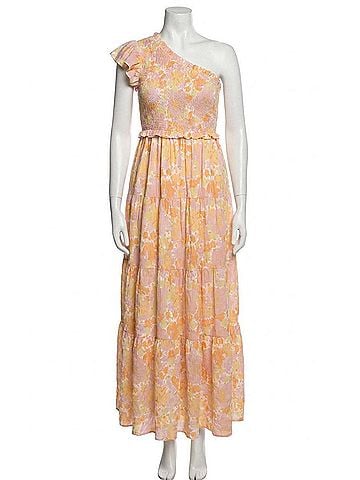 Karlie Emilie Floral One Shoulder Maxi Dress in Salmon Pink And Yellow (view 1)
