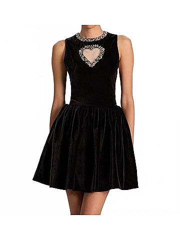 Alice + Olivia Ella Velvet Mini Dress in Black (view 2)