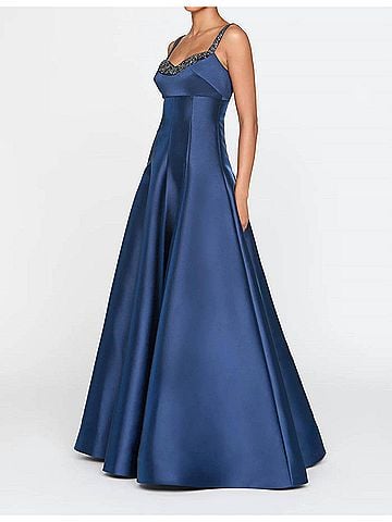 Theia Alba Peek A Boo A Line Gown in Nautical Navy (view 2)