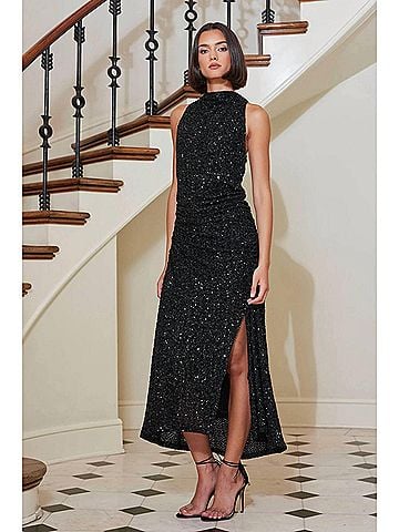 Bishop + Young Sublime Sequin Halter Dress in Black (view 2)