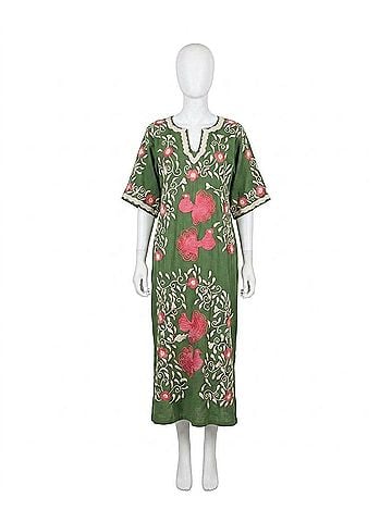 Frances Valentine Embroidered Charming Caftan in Green Peacock (view 1)