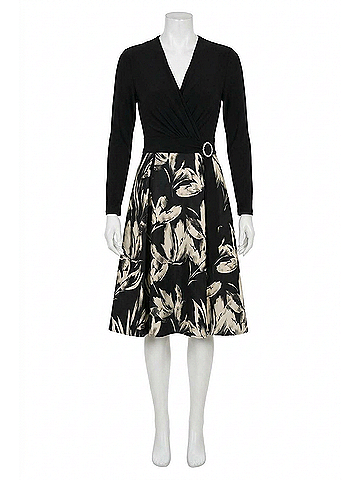Joseph Ribkoff Floral Jacquard Fit And Flare Dress in Black/Off-White (view 1)