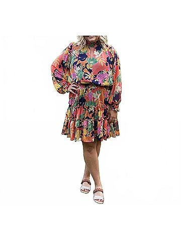 Fate Garden Glimpse High Neck Mini Dress in Pink Multi (view 2)