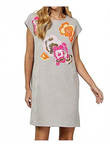 See and Be Seen Flower Sequin Dress in Stone (view 2)