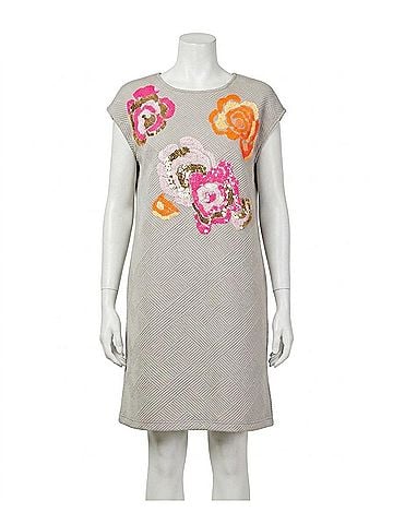 See and Be Seen Flower Sequin Dress in Stone (view 1)