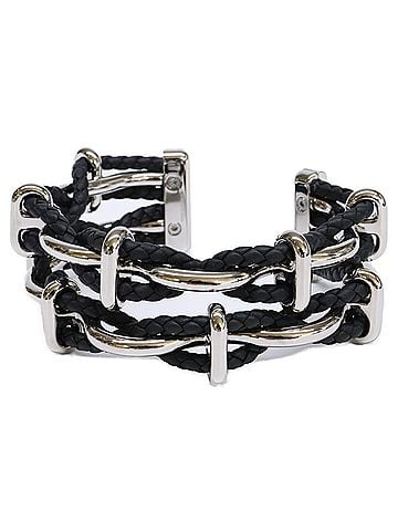 Hermès HERMES 100130FP Double Egee bracelet, Ege Bracelet Bangle T4 Black x Silver, Women's (view 1)