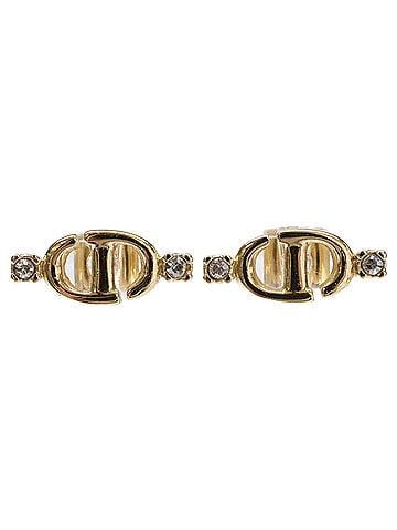 Christian Dior Christian Dior CD Logo Rhinestone Stud Earrings, Gold Color, Women's (view 1)
