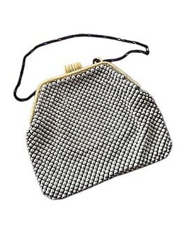 Whiting & Davis Alumesh Beaded Purse Bakelite Frame Clasp Black Chain Shoulder Bag (view 2)