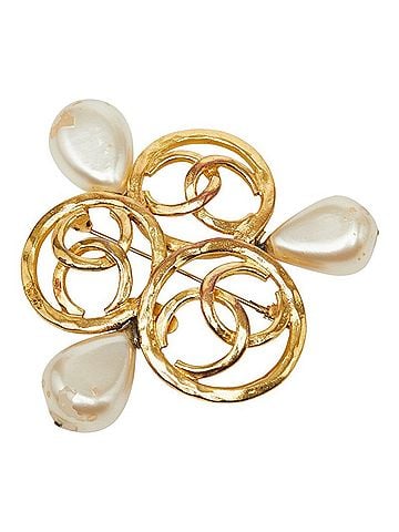 Chanel Chanel Coco Mark Brooch, Gold Plated, Faux Pearl, Women's CHANEL (view 1)