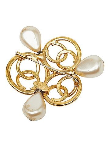 Chanel Chanel Coco Mark Brooch, Gold Plated, Faux Pearl, Women's CHANEL (view 2)