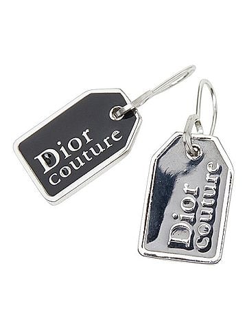 Christian Dior Christian Dior Dior Logo Plate Earrings, Silver and Black Metal, Women's. (view 1)