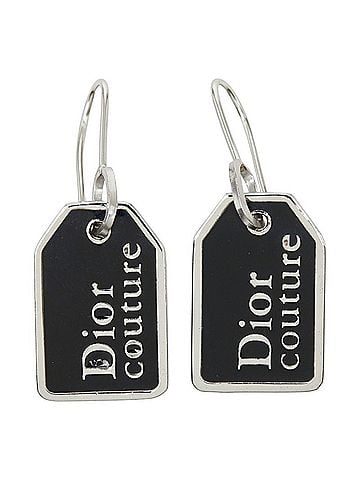 Christian Dior Christian Dior Dior Logo Plate Earrings, Silver and Black Metal, Women's. (view 2)