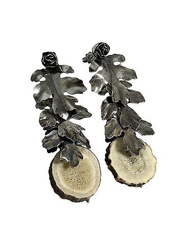 Bottega Veneta Bottega Veneta women's drop earrings, silver, oxidized finish, leaf design. (view 1)