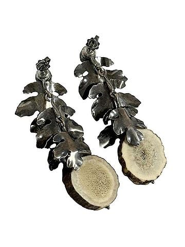 Bottega Veneta Bottega Veneta women's drop earrings, silver, oxidized finish, leaf design. (view 2)
