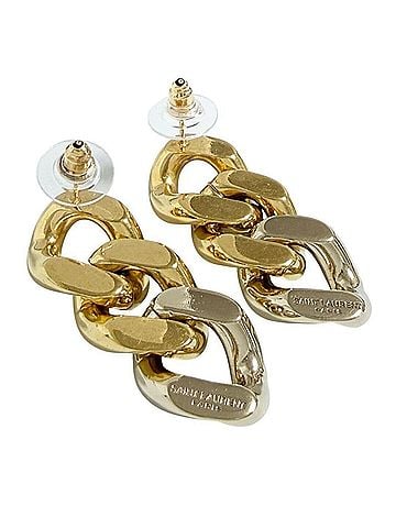 Yves Saint Laurent Yves Saint Laurent Saint Laurent women's chain drop earrings, gold, with aftermarket backings. (view 2)