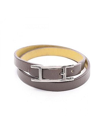 Hermès Hermes HERMES Be Api Double Tour Reversible Bracelet Accessory Leather Stainless Steel Women's Gray Yellow Silver (view 1)