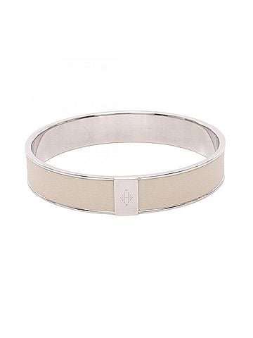Hermès Hermes bangle accessory, stainless steel and leather, women's, silver/white. (view 1)