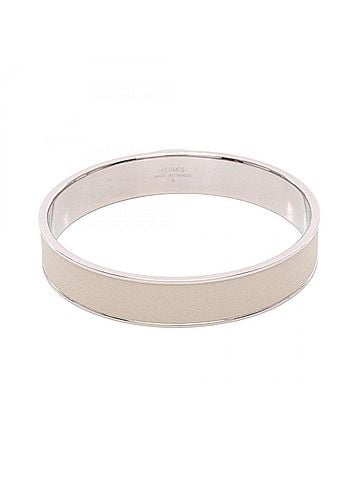 Hermès Hermes bangle accessory, stainless steel and leather, women's, silver/white. (view 2)