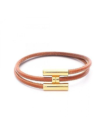 Hermès Hermes Tourni Tresse Bracelet, Leather, Gold Plated (GP), Women's, Brown/Gold Tone (view 1)
