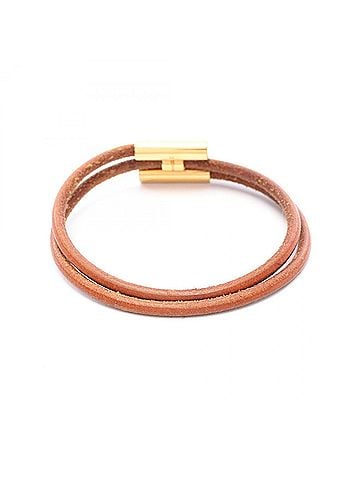 Hermès Hermes Tourni Tresse Bracelet, Leather, Gold Plated (GP), Women's, Brown/Gold Tone (view 2)
