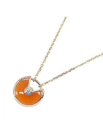 Cartier Cartier Amulette Carnelian Necklace 1PD Jewelry 18KPG (Pink Gold) Diamond Women's Gold Tone Orange Clear (view 1)
