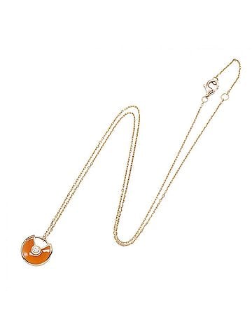 Cartier Cartier Amulette Carnelian Necklace 1PD Jewelry 18KPG (Pink Gold) Diamond Women's Gold Tone Orange Clear (view 2)