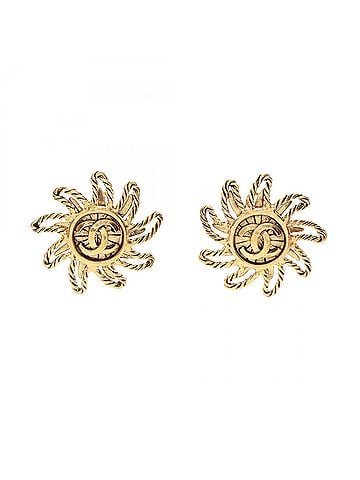 Chanel Chanel Coco Mark Sun Motif Earrings, Gold Plated (GP), Women's, Tone (view 1)